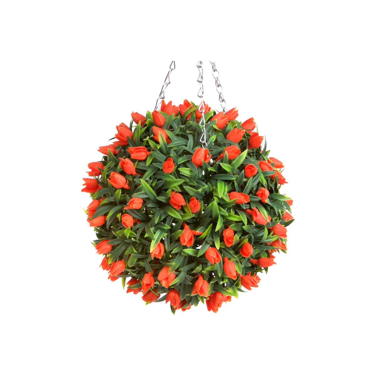 Best Artificial 28cm Orange Tulip Hanging Basket Flower Topiary Ball - Orange – image 1