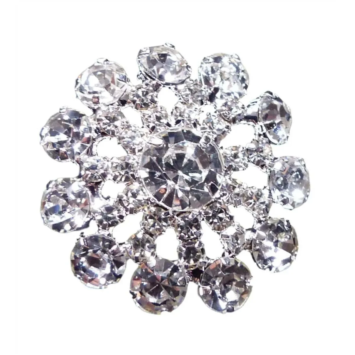 Pack of 10 Decorative Flower Diamante Embellishments with Large Centre Crystal - Silver – image 2