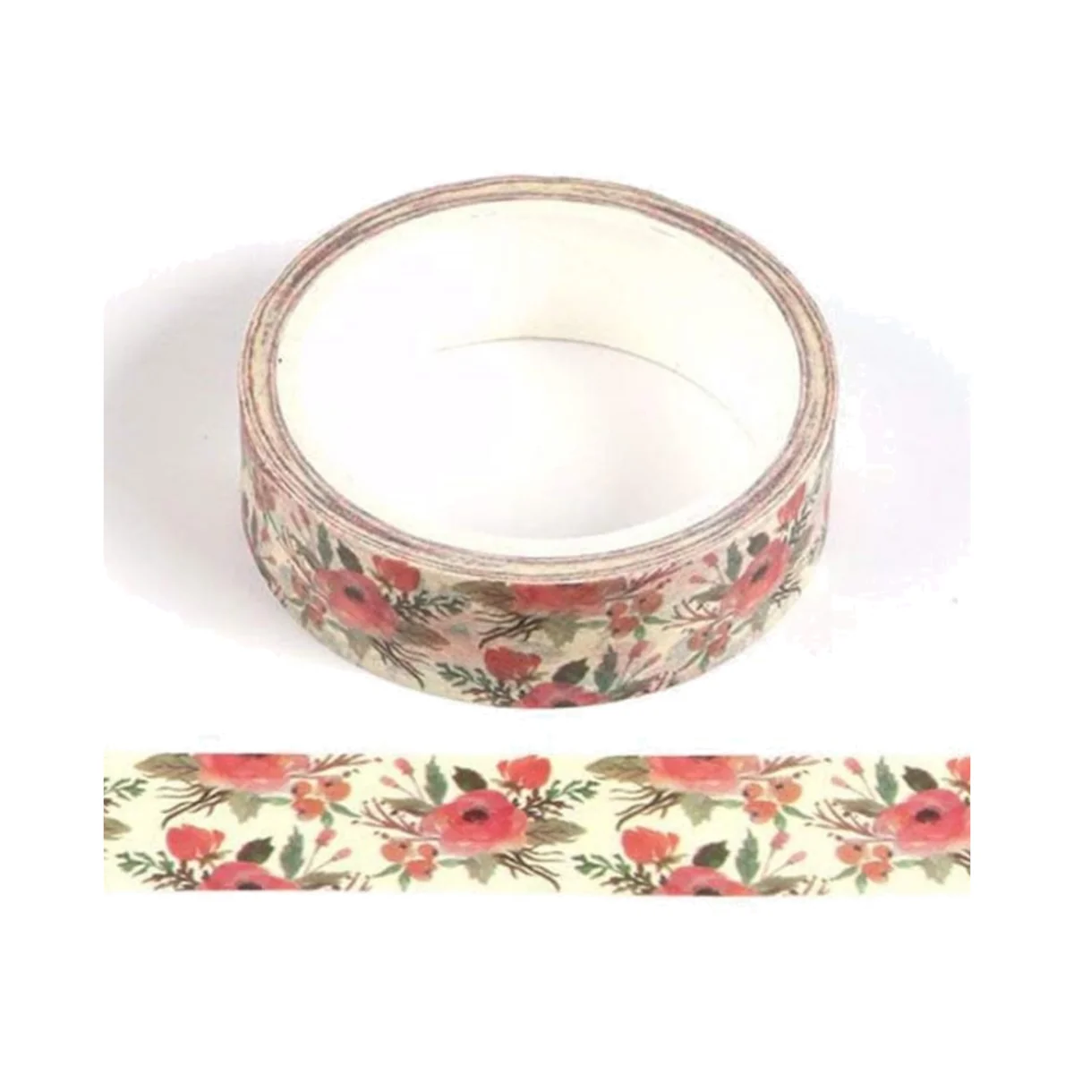 1 Roll Red and Green Flower Washi Tape - Multi – image 1