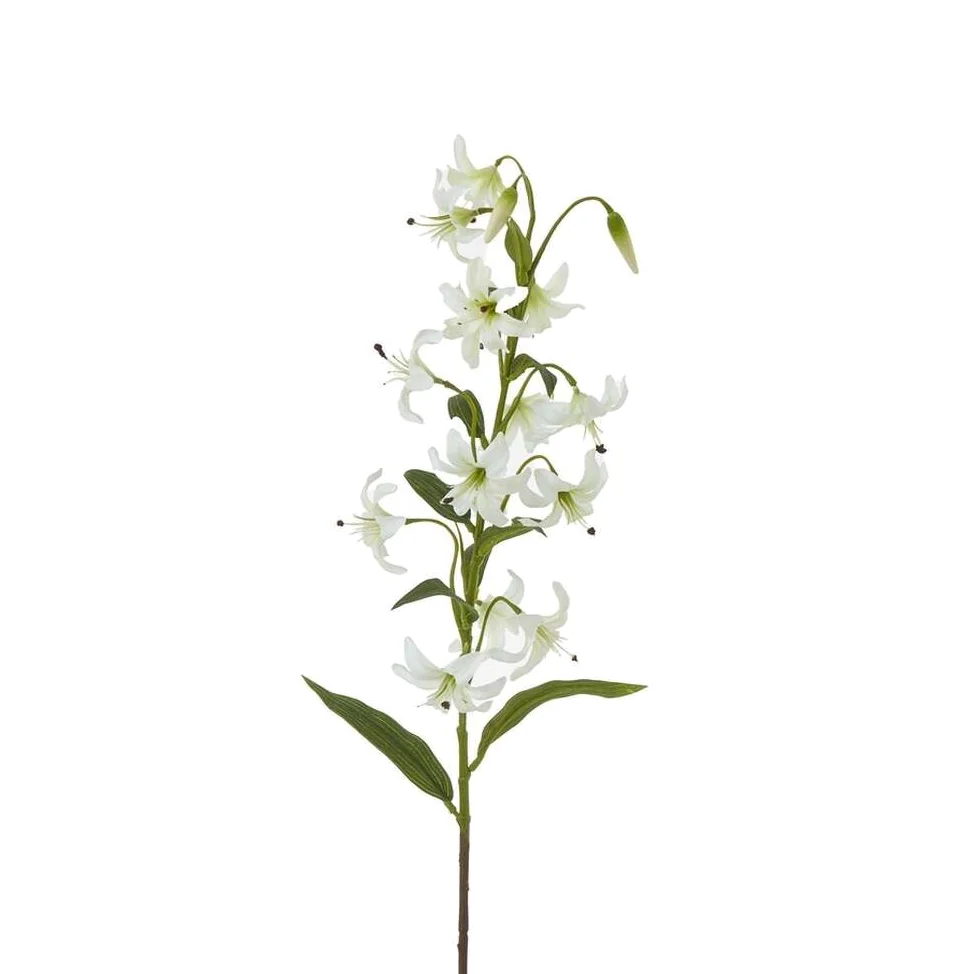 Turks Cap Green Lily Spray Artificial Flower Stem - White – image 1