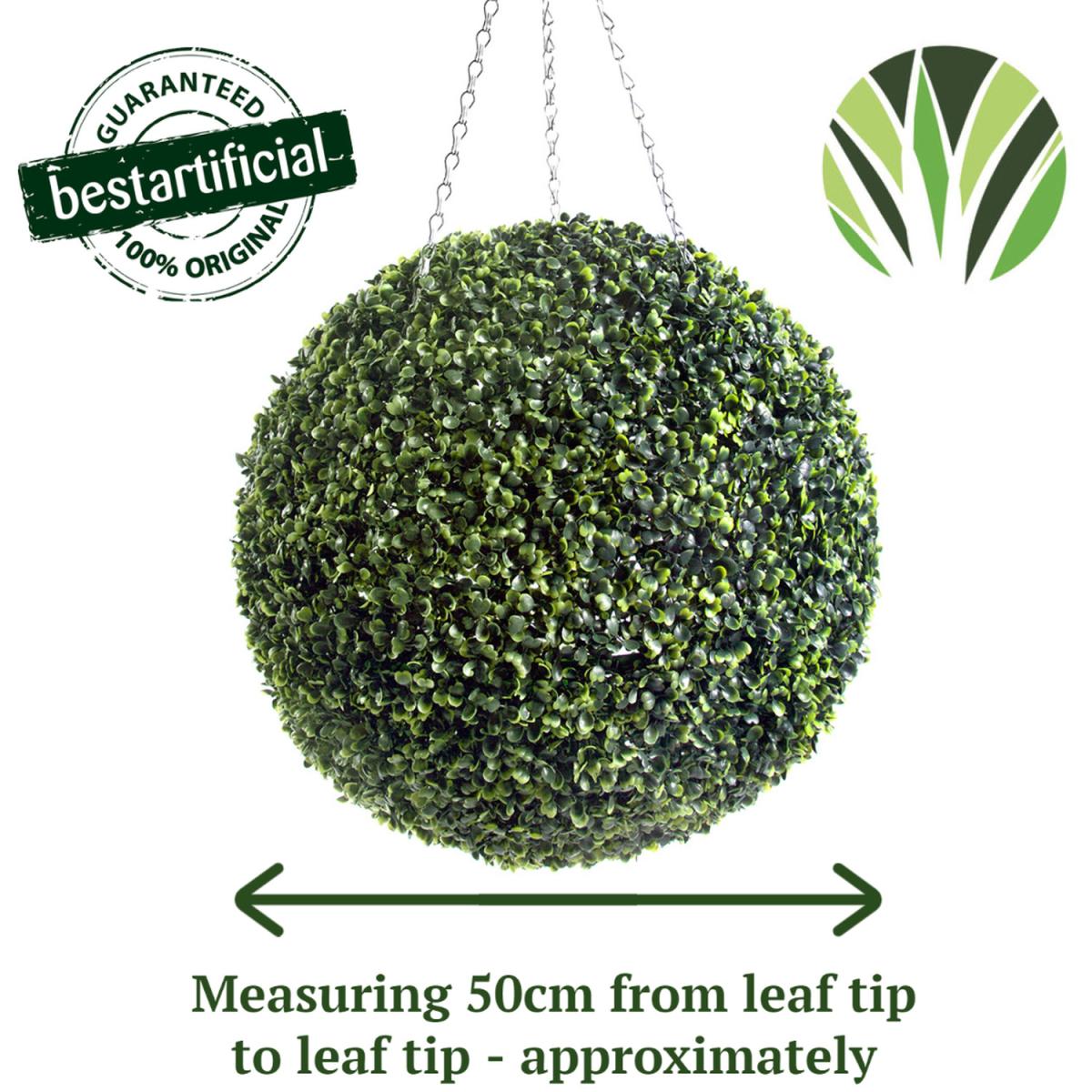Best Artificial 50cm Green Boxwood Buxus Grass Hanging Basket Topiary Ball - Green – image 2