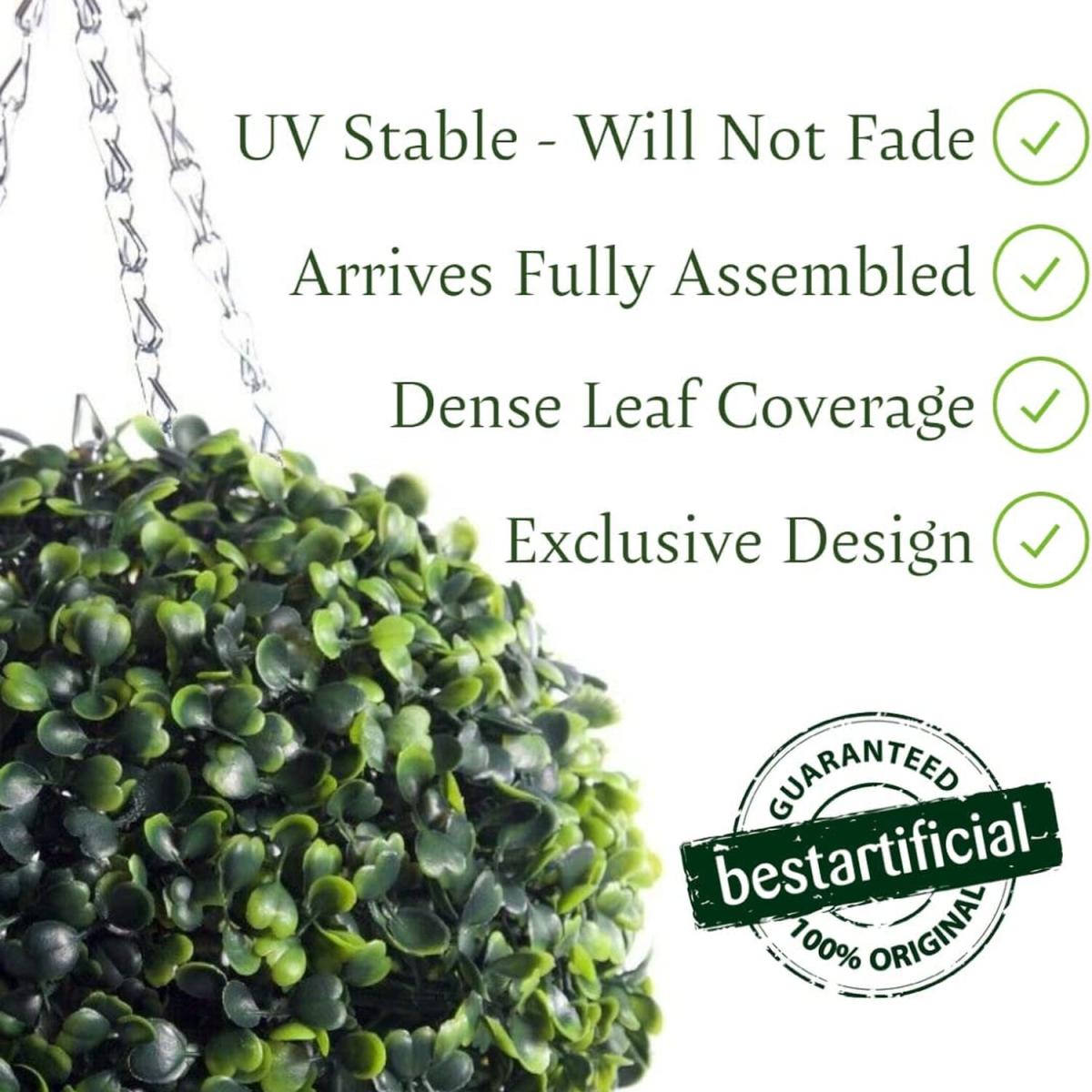 Best Artificial 50cm Green Boxwood Buxus Grass Hanging Basket Topiary Ball - Green – image 3