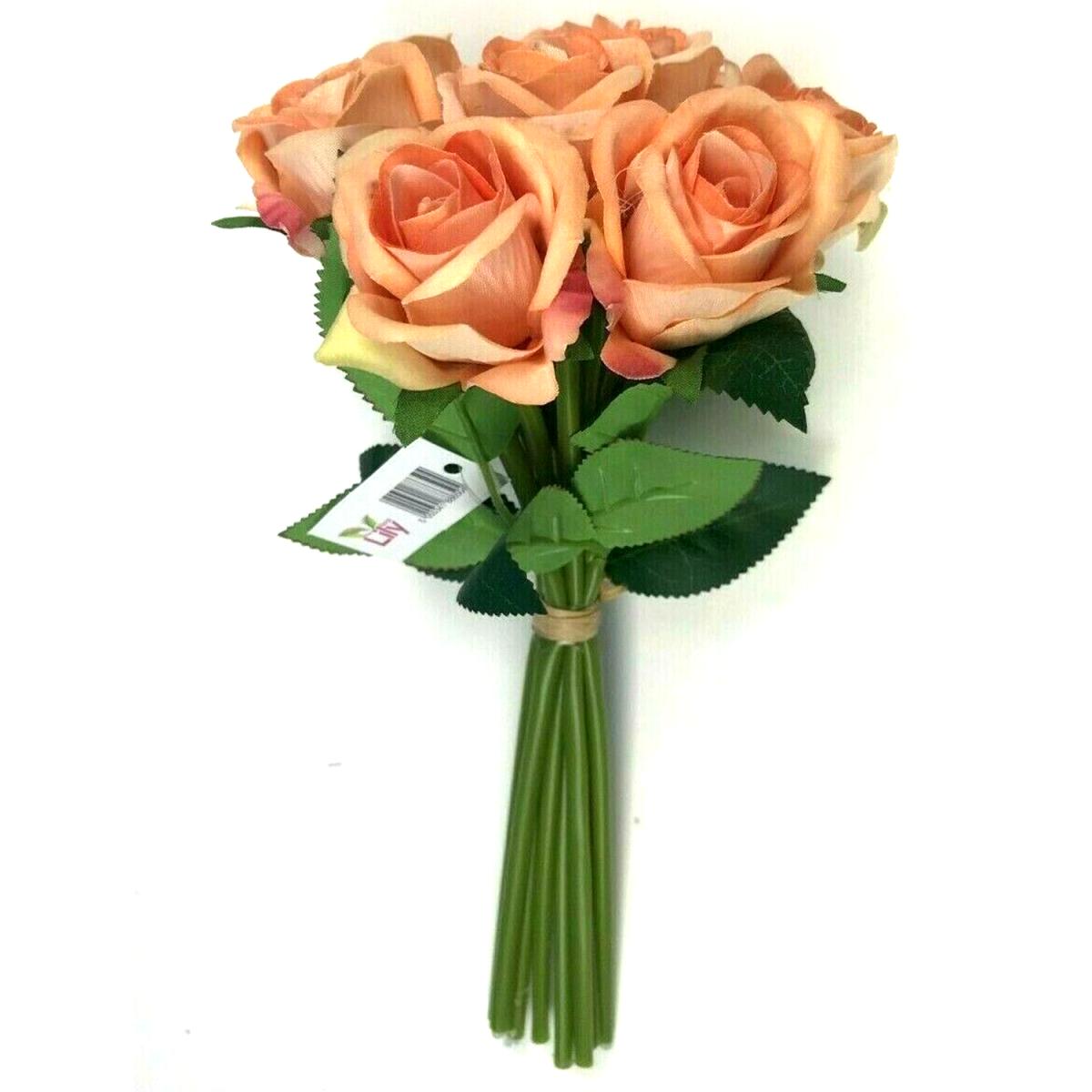 Faux Peach Rose Flower Bundle with 9 Peach Flowers - Orange – image 2