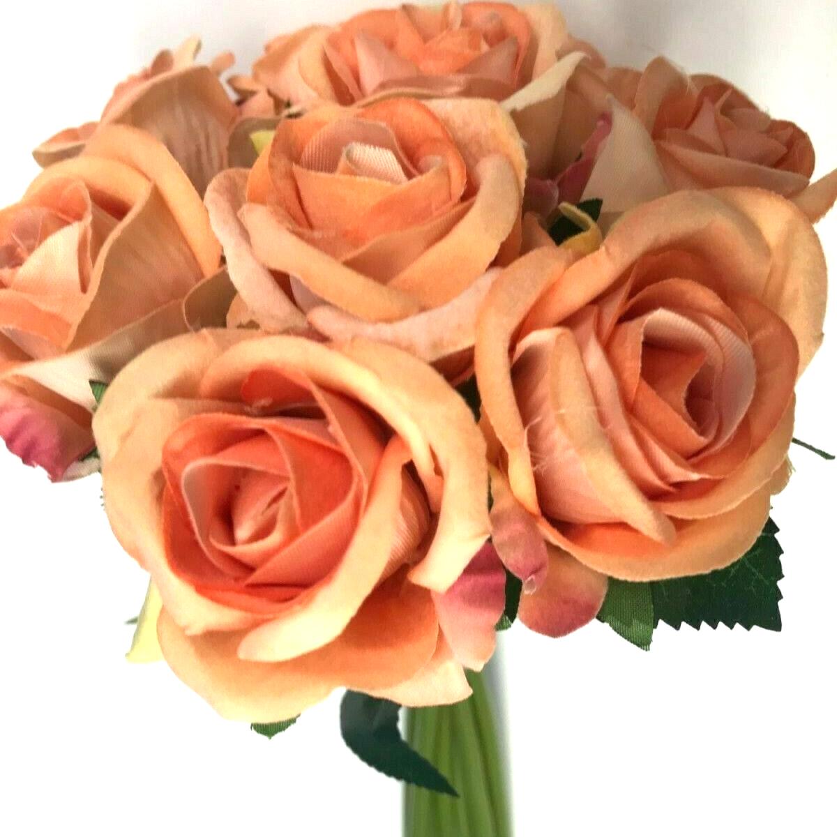 Faux Peach Rose Flower Bundle with 9 Peach Flowers - Orange – image 3