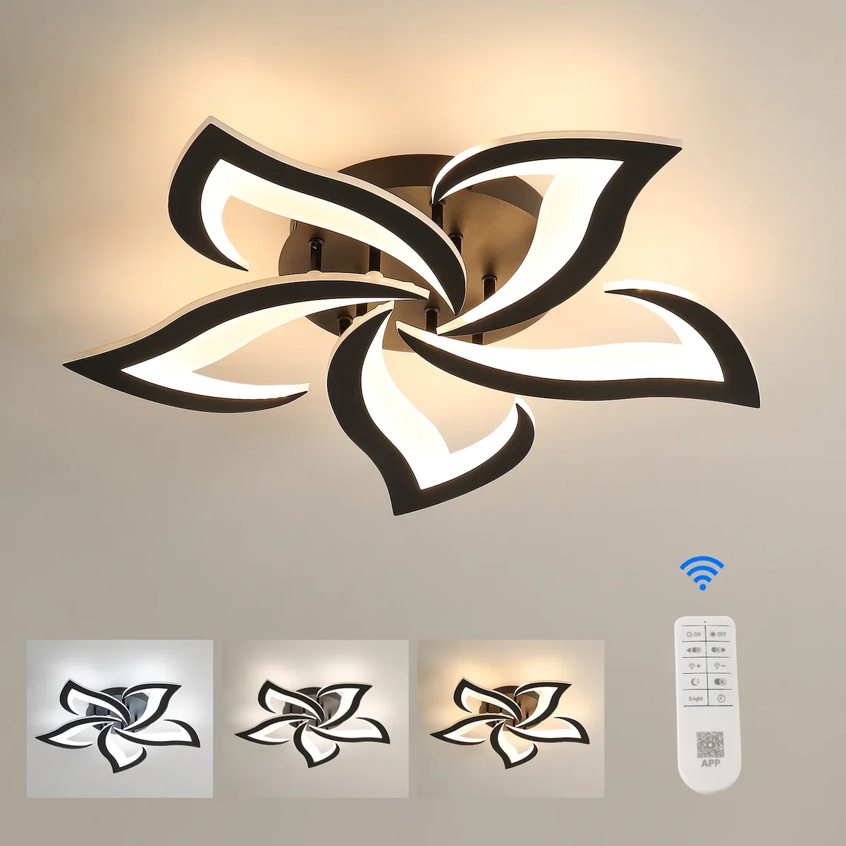 GOECO 58cm Flower LED Ceiling Light-White - Black / 38W