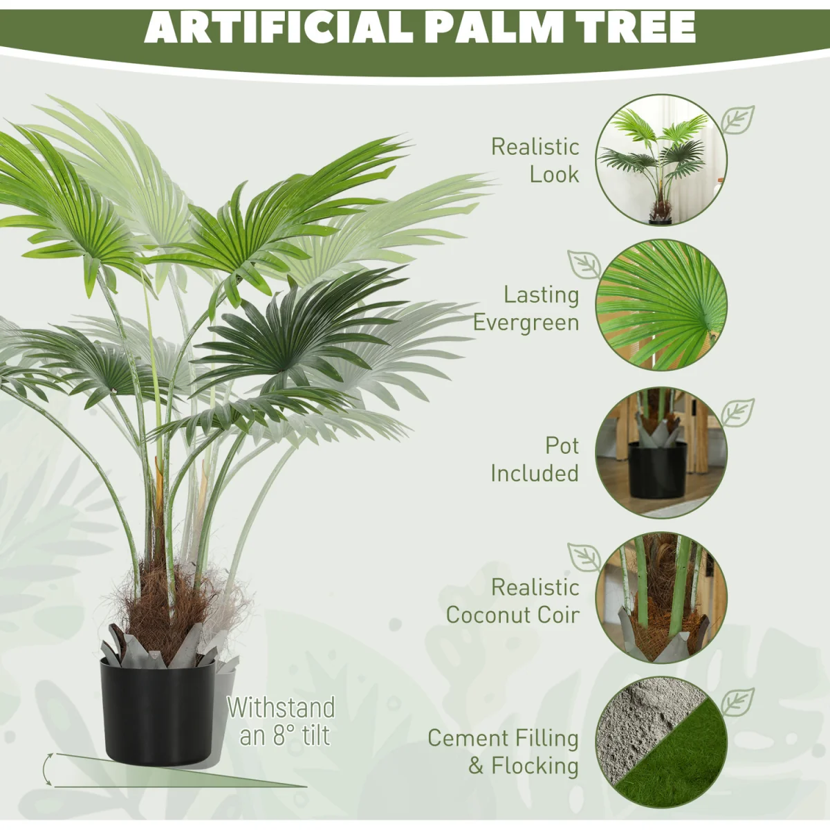 HOMCOM Artificial Plant with PEVA Leaves and Coconut Coir - Green / 94cm – image 7