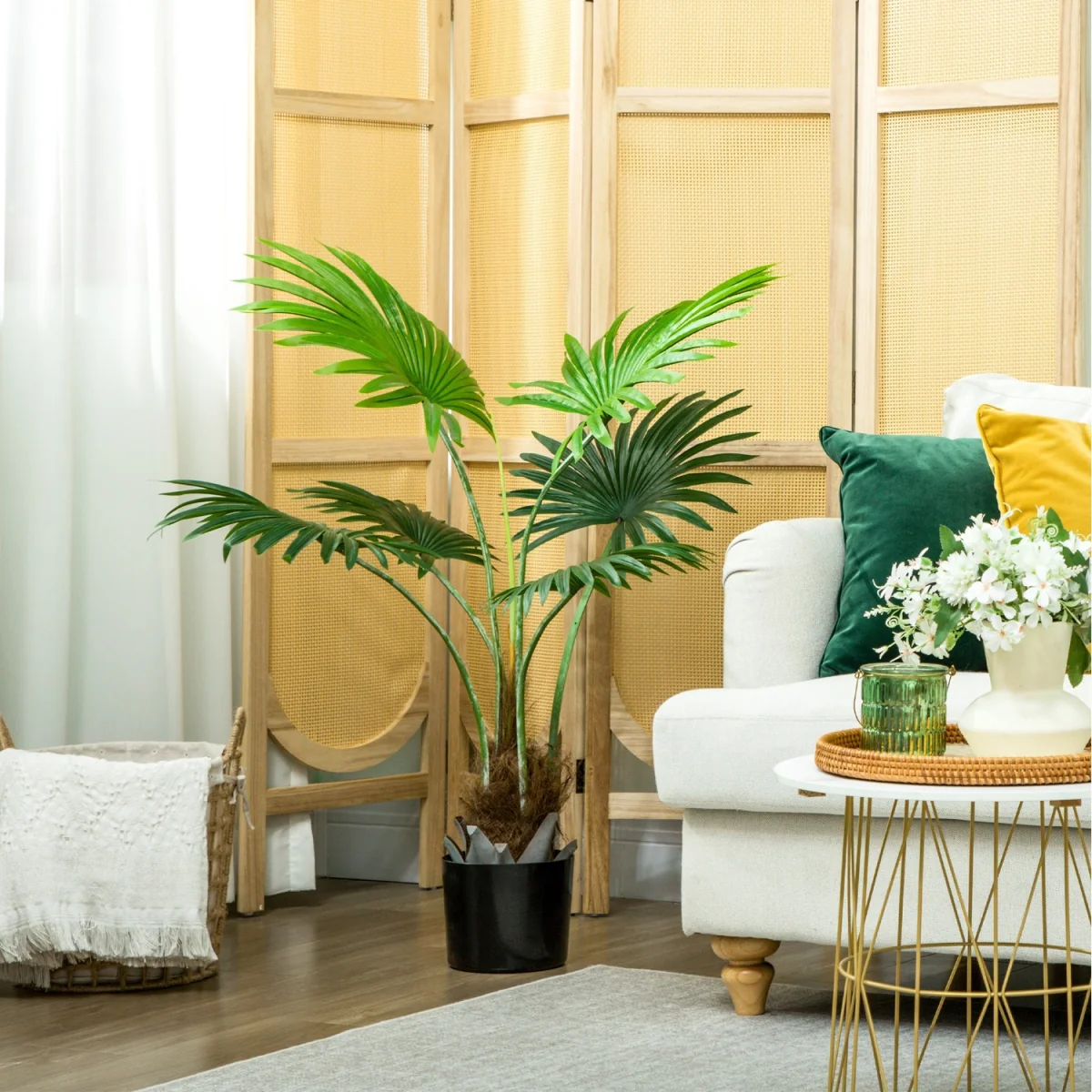 HOMCOM Artificial Plant with PEVA Leaves and Coconut Coir - Green / 94cm – image 1