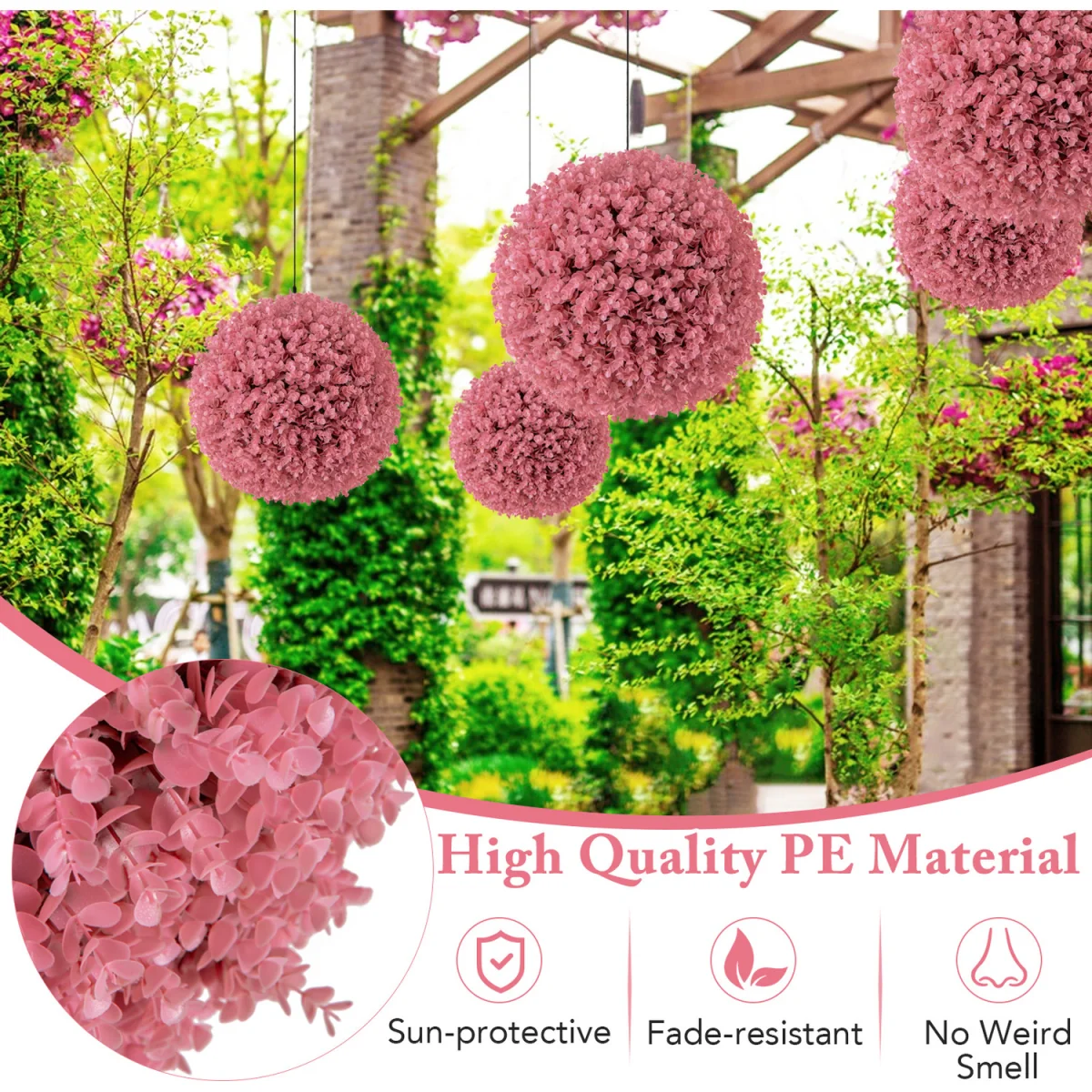 2 Pieces Artificial Plant Topiary Balls - Pink – image 2