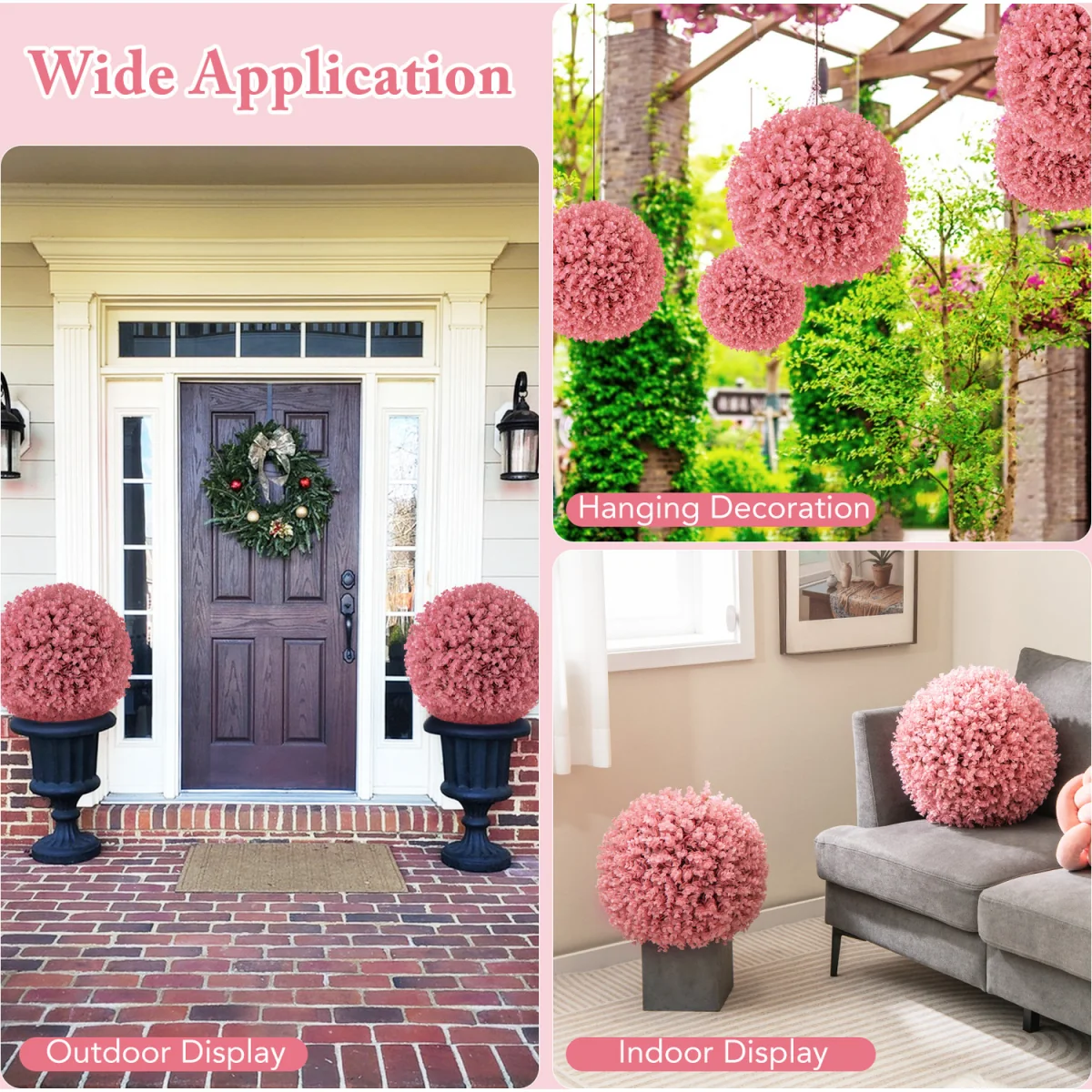 2 Pieces Artificial Plant Topiary Balls - Pink – image 3
