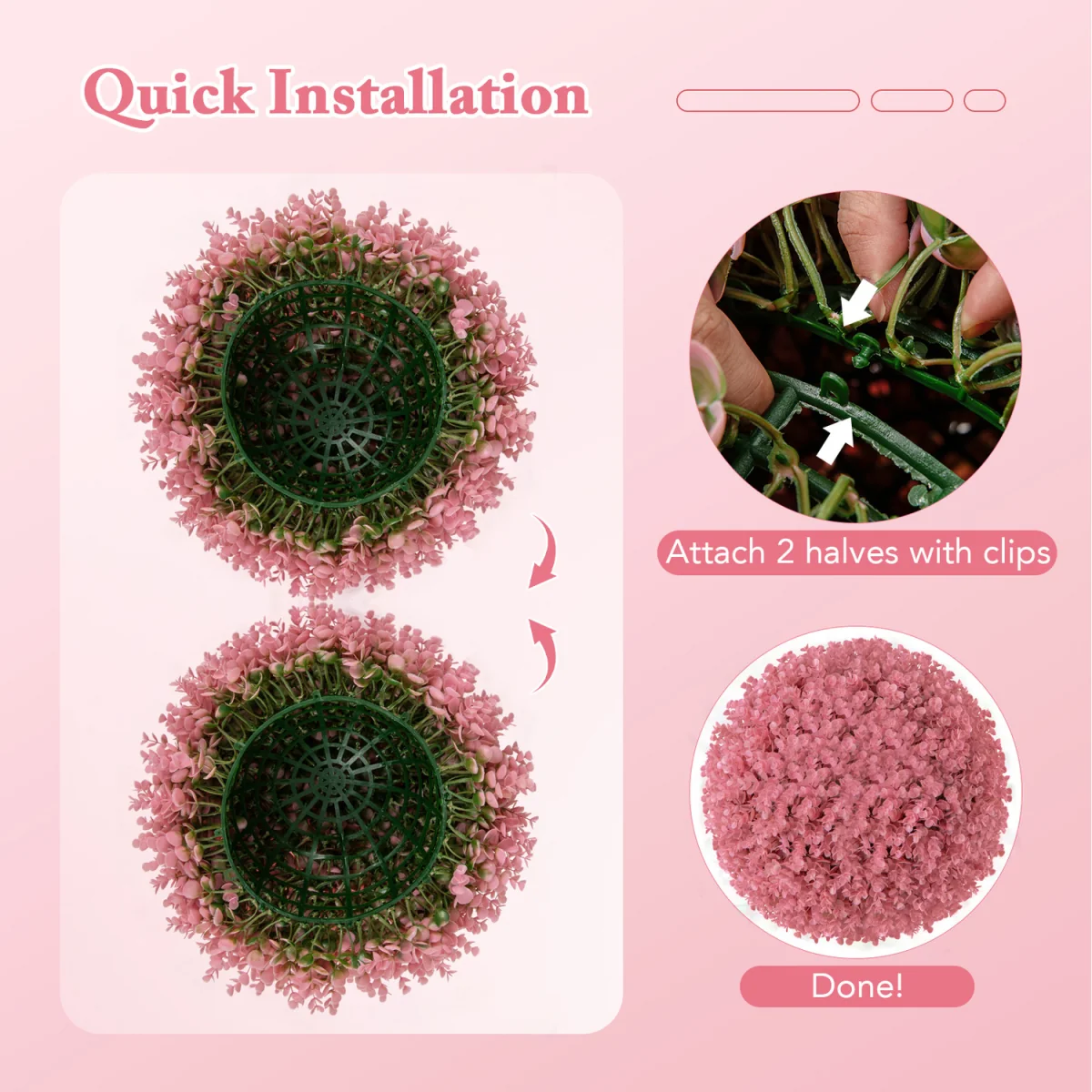 2 Pieces Artificial Plant Topiary Balls - Pink – image 4