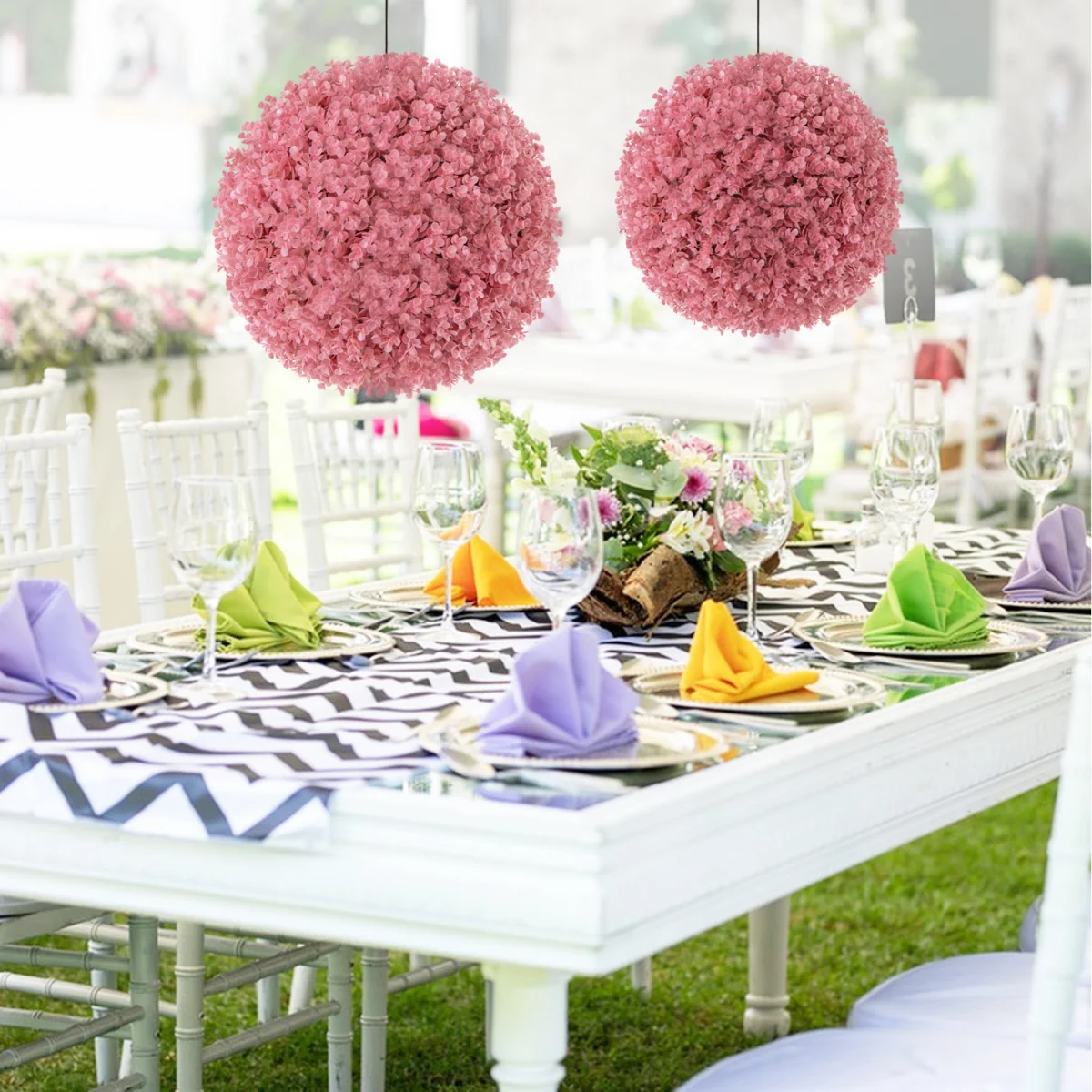 2 Pieces Artificial Plant Topiary Balls - Pink – image 6