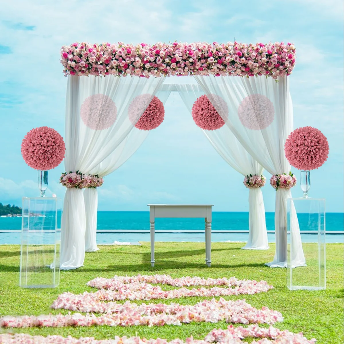 2 Pieces Artificial Plant Topiary Balls - Pink – image 8