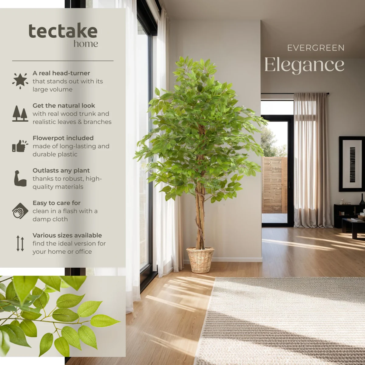 Artificial Plant - Detailed And Lifelike, Ficus Tree, Low-Maintenance - Green / 160cm – image 6