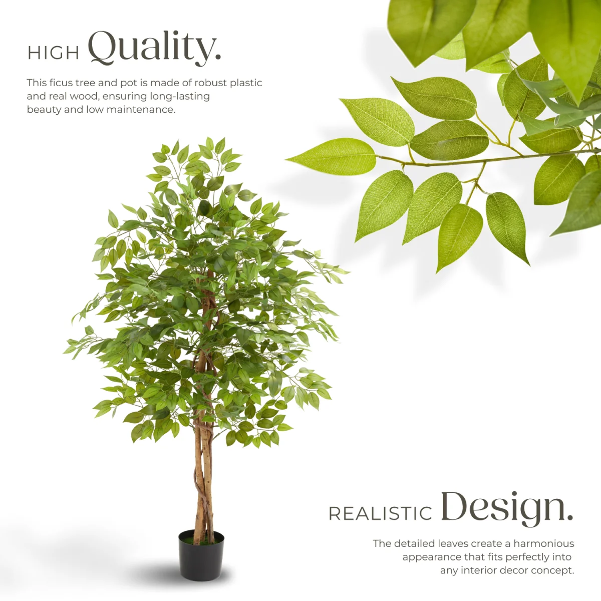 Artificial Plant - Detailed And Lifelike, Ficus Tree, Low-Maintenance - Green / 160cm – image 7