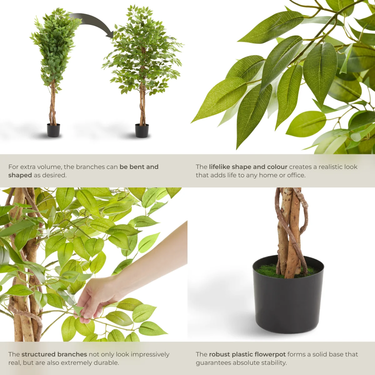 Artificial Plant - Detailed And Lifelike, Ficus Tree, Low-Maintenance - Green / 160cm – image 8