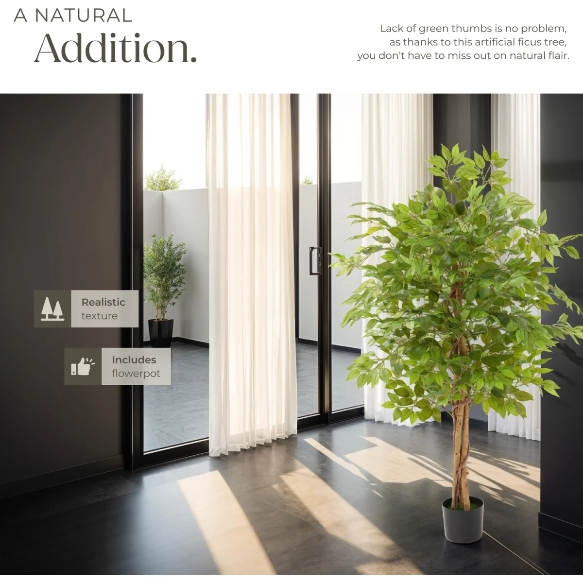 Artificial Plant - Detailed And Lifelike, Ficus Tree, Low-Maintenance - Green / 160cm – image 9