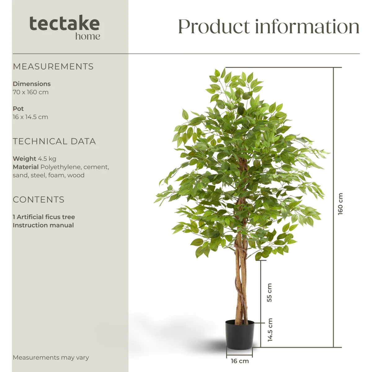 Artificial Plant - Detailed And Lifelike, Ficus Tree, Low-Maintenance - Green / 160cm – image 10