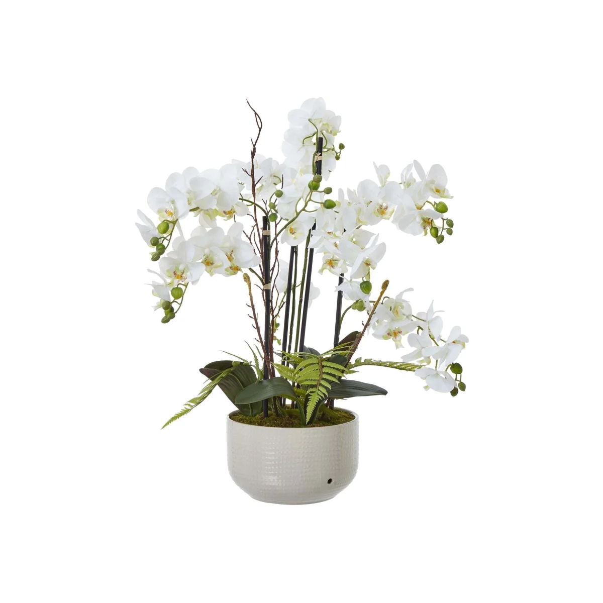 Large White Orchid In Ceramic Pot Artificial Flower Stem - White – image 1