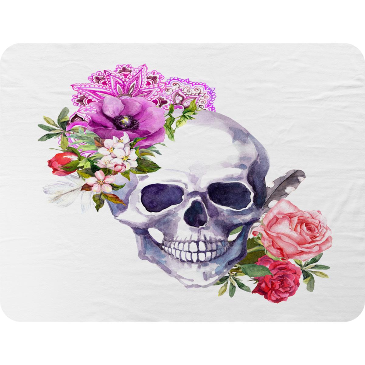 Human Skull With Flowers Blanket - Pink – image 2