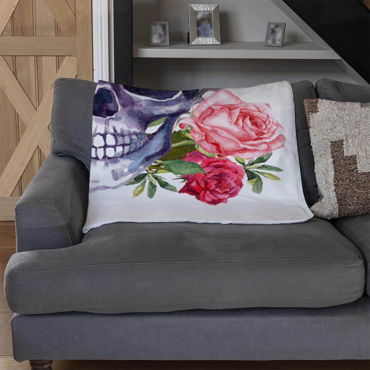 Human Skull With Flowers Blanket - Pink – image 3
