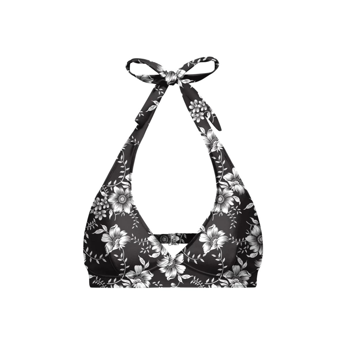 Women's Black / Grey Dark Flowers Halter Neck Bikini Top | Medium | Aloha from Deer – image 1
