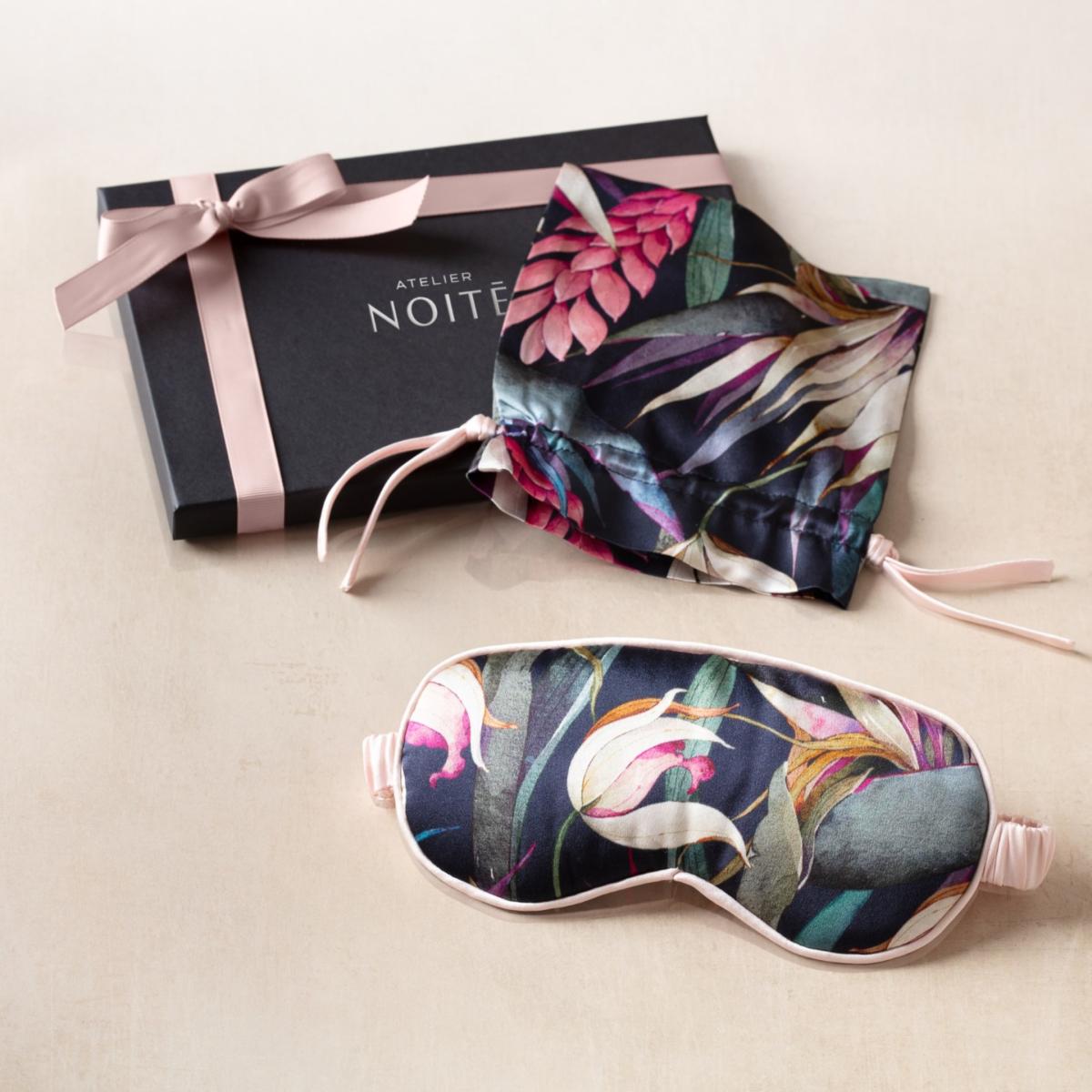 Black / Pink / Purple Flowers Of Evil Silk Eye Mask | One Size | Atelier Noitē – image 3