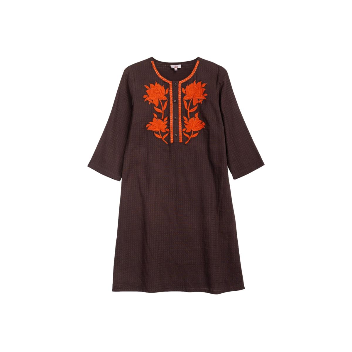 Women's Brown Dress With Embroidered Flowers Manuela | Small | Niza – image 1