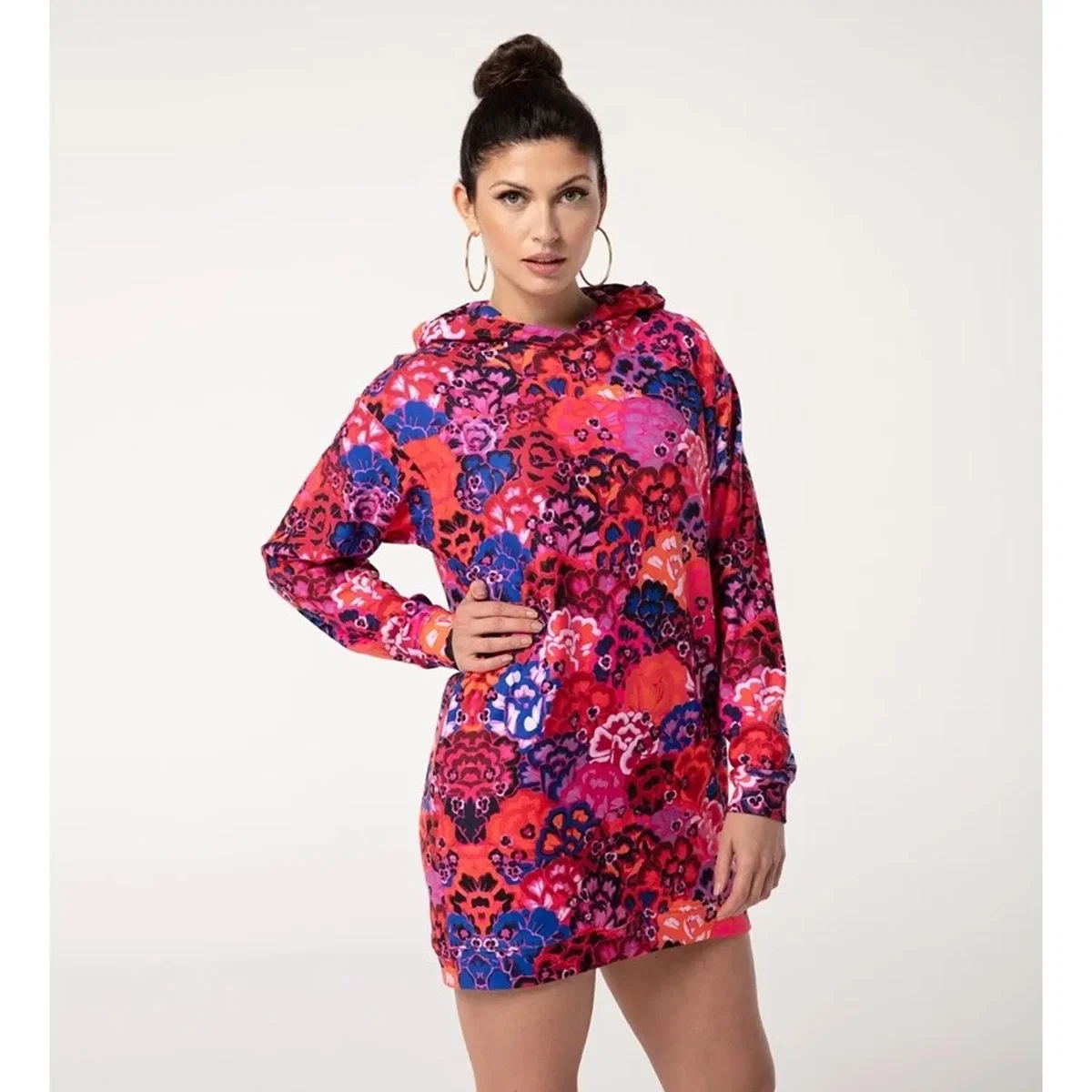 Women's Pink / Purple Purple Flowers Oversize Hoodie Dress | 3Xl | Aloha from Deer – image 2