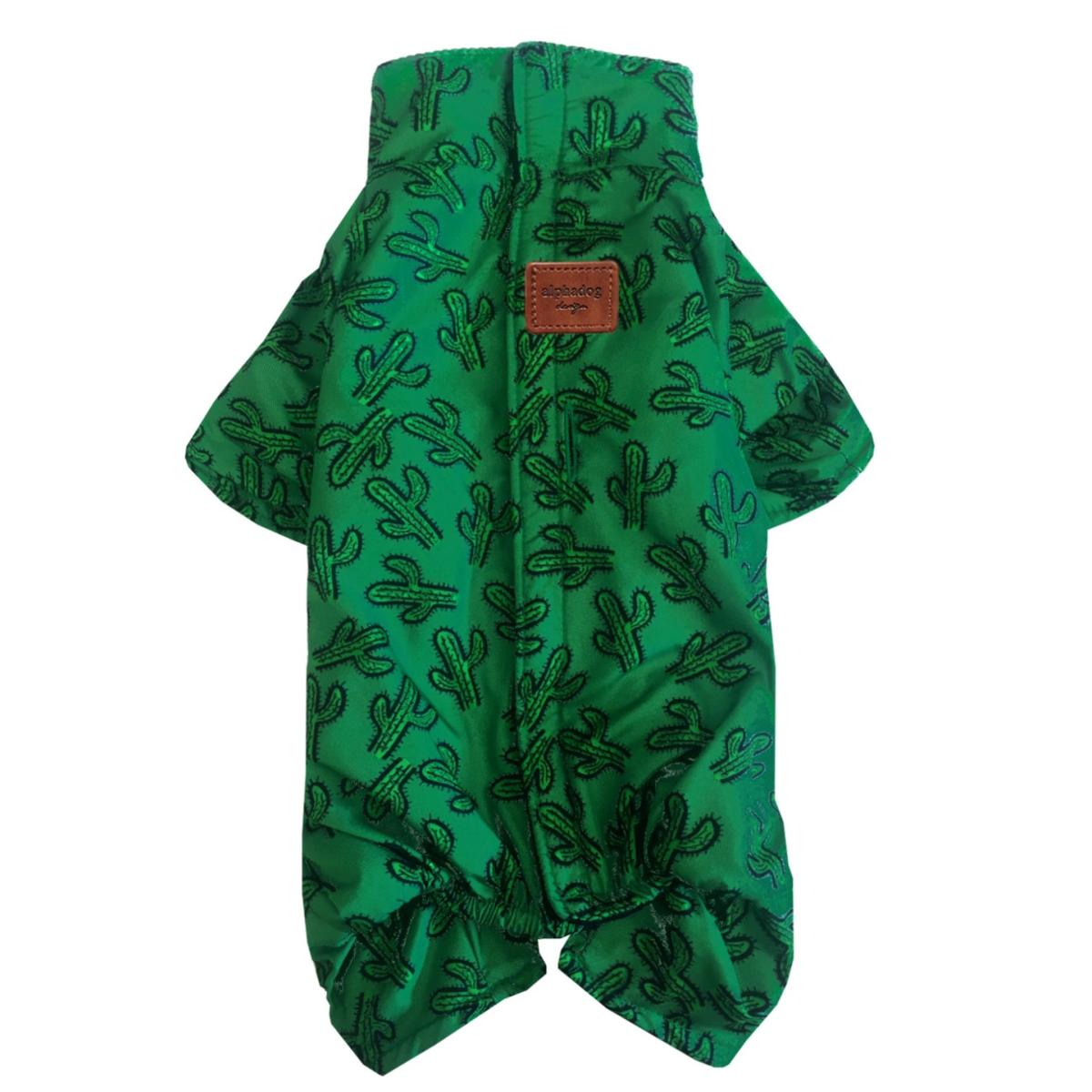Green Cactus Coverall Dog Raincoat | Medium | Alphadog Design – image 2