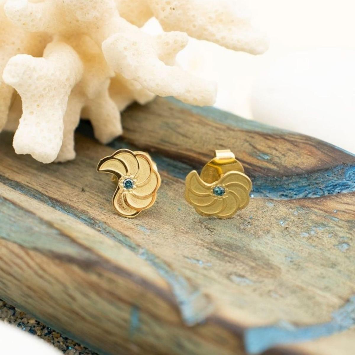 Women's Solid Gold Earrings With Natural Blue Diamonds – Ocean Flowers Design | Iona – image 2