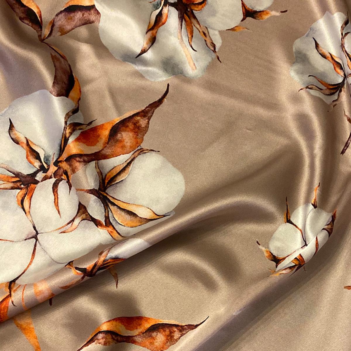 Women's Brown / Neutrals Cotton Flowers Silk Scarf | Ralufineart – image 3