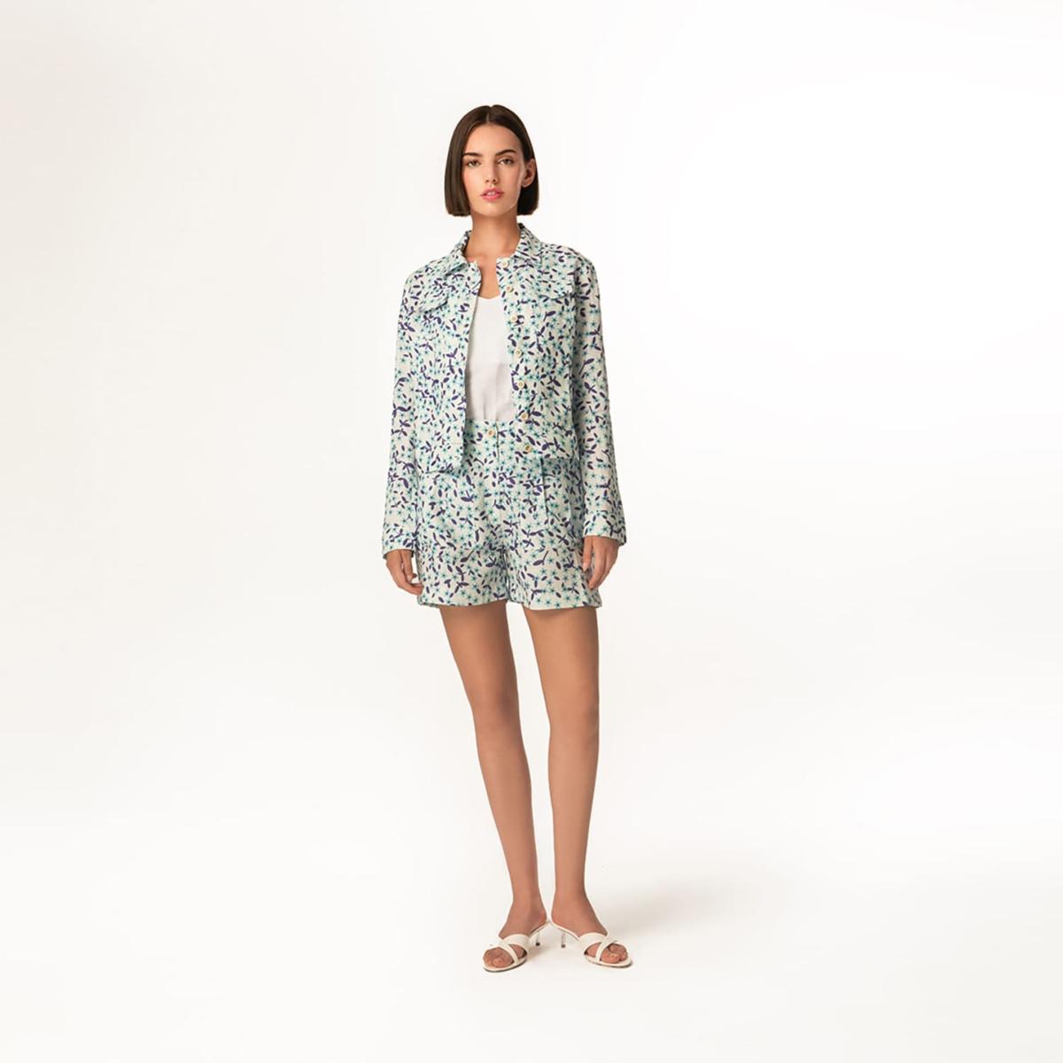 Women's Printed Linen Jacket Blue Starflowers | Large | Haris Cotton – image 2