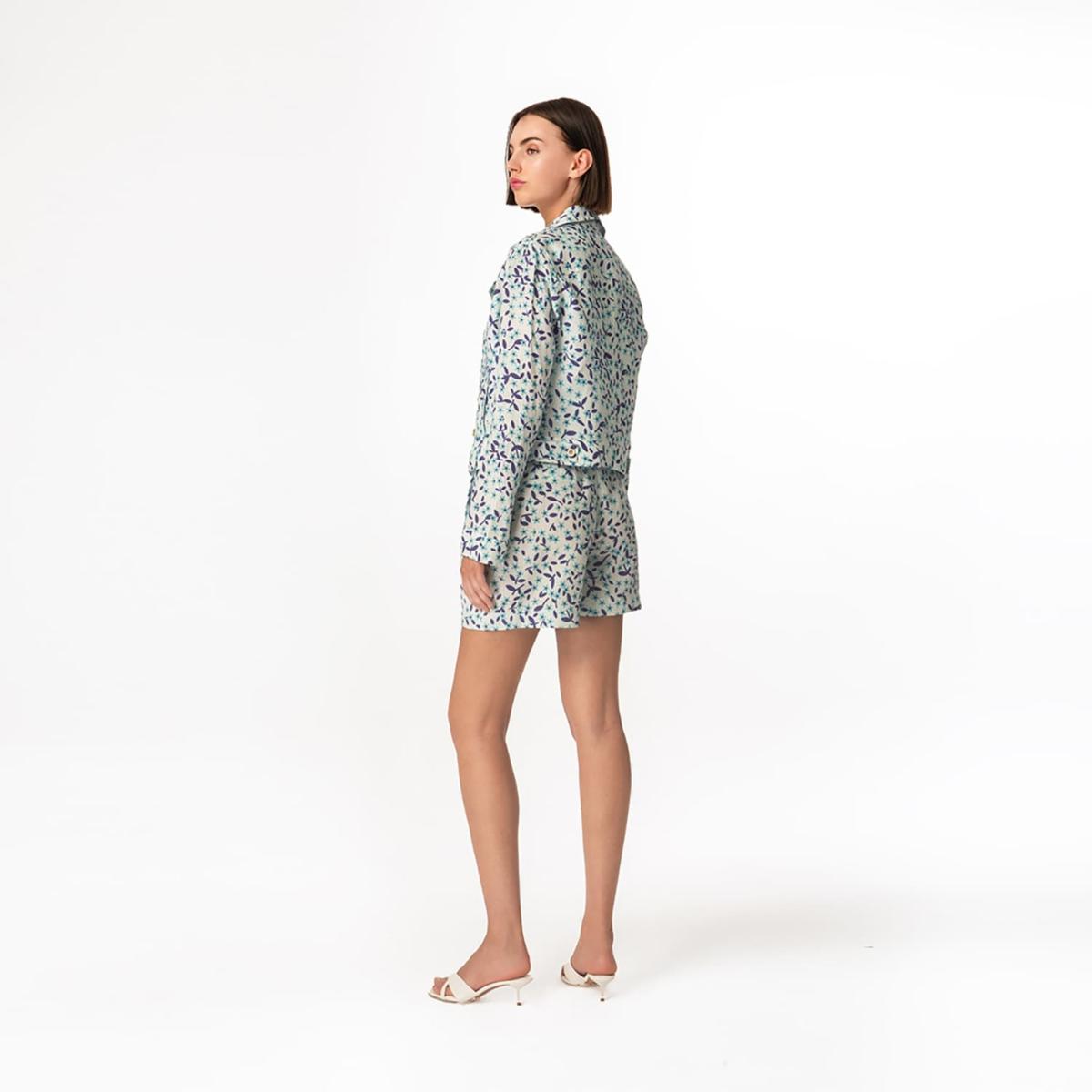 Women's Printed Linen Jacket Blue Starflowers | Large | Haris Cotton – image 3