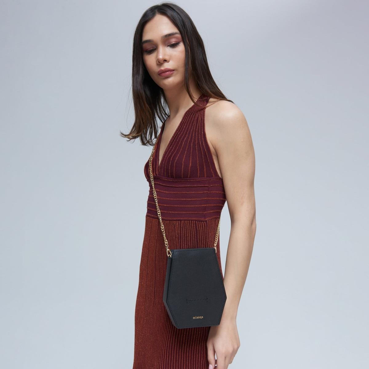 Women's Cactus Leather Crossbody Phone Bag Black | Mianqa – image 10