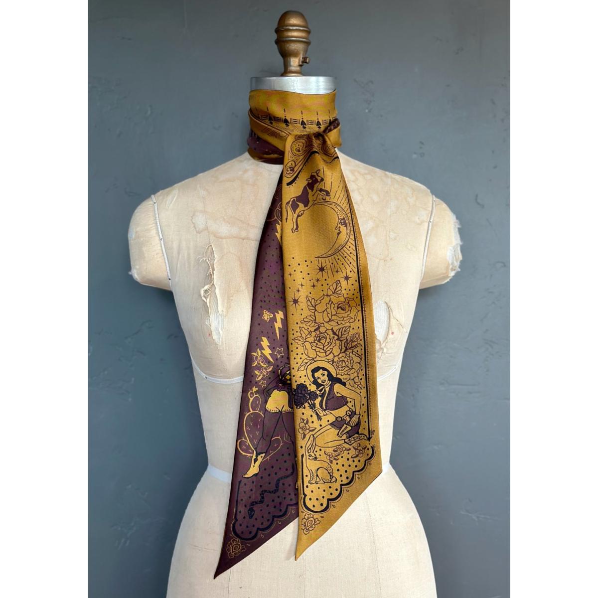 Women's Gold / Brown Cactus Rose Silk Twilly In Espresso & Gold | At Home with Ray – image 3
