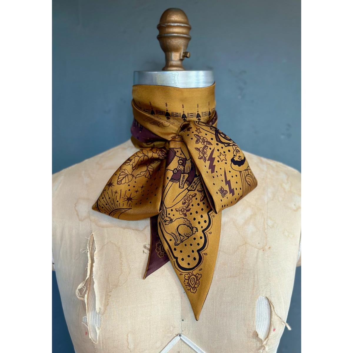Women's Gold / Brown Cactus Rose Silk Twilly In Espresso & Gold | At Home with Ray – image 5