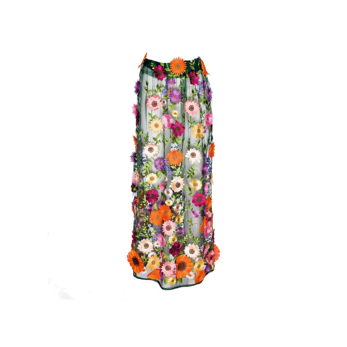 Women's Celestial Deep Forest - Skirt Of Embroidered Multicoloured Cascading Flowers | M/L | Harlow Loves Daisy – image 1