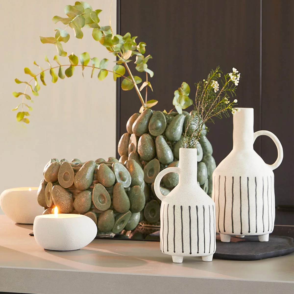 Cream & Black Handled Vase – image 2