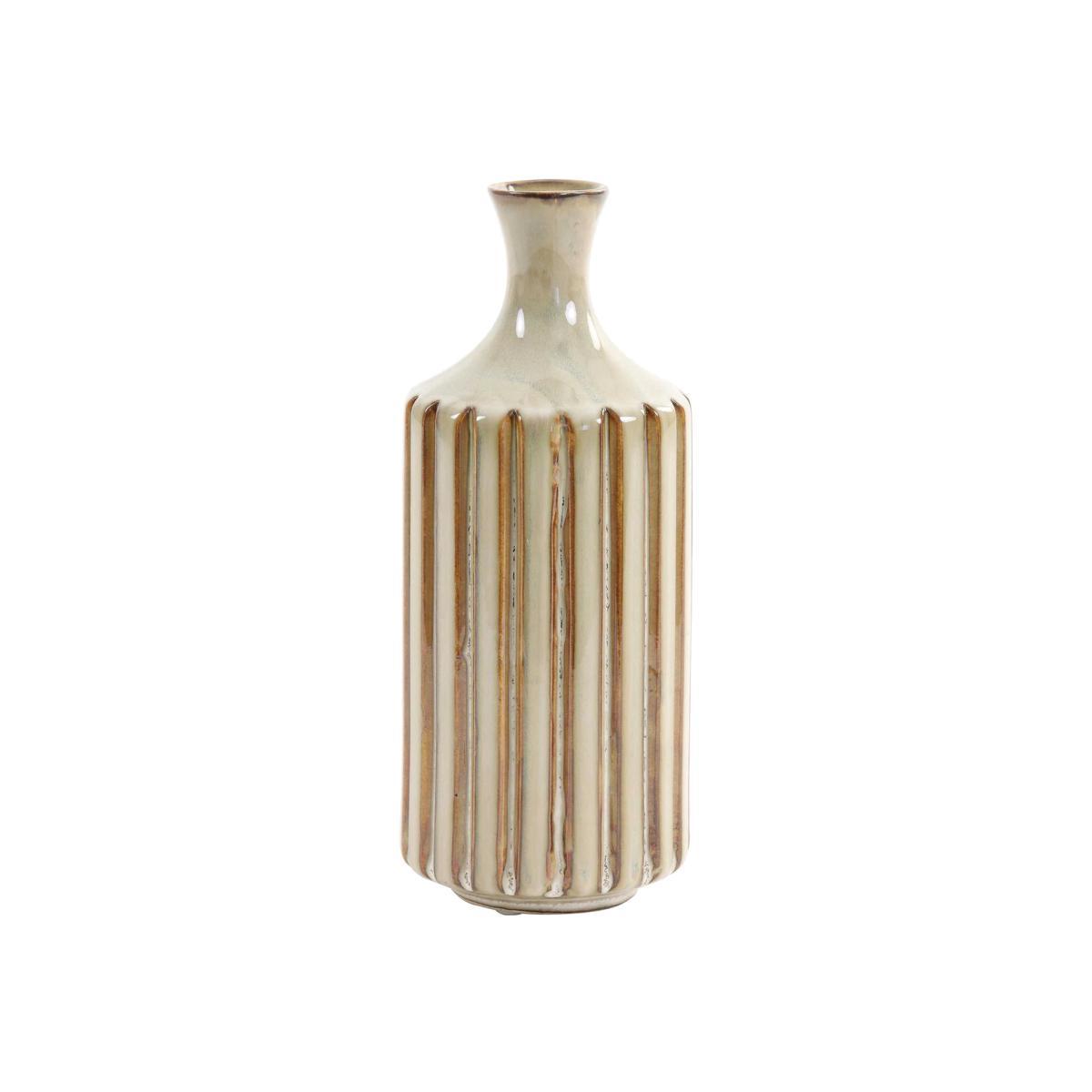 Striped Ceramic Vase, Natural and White