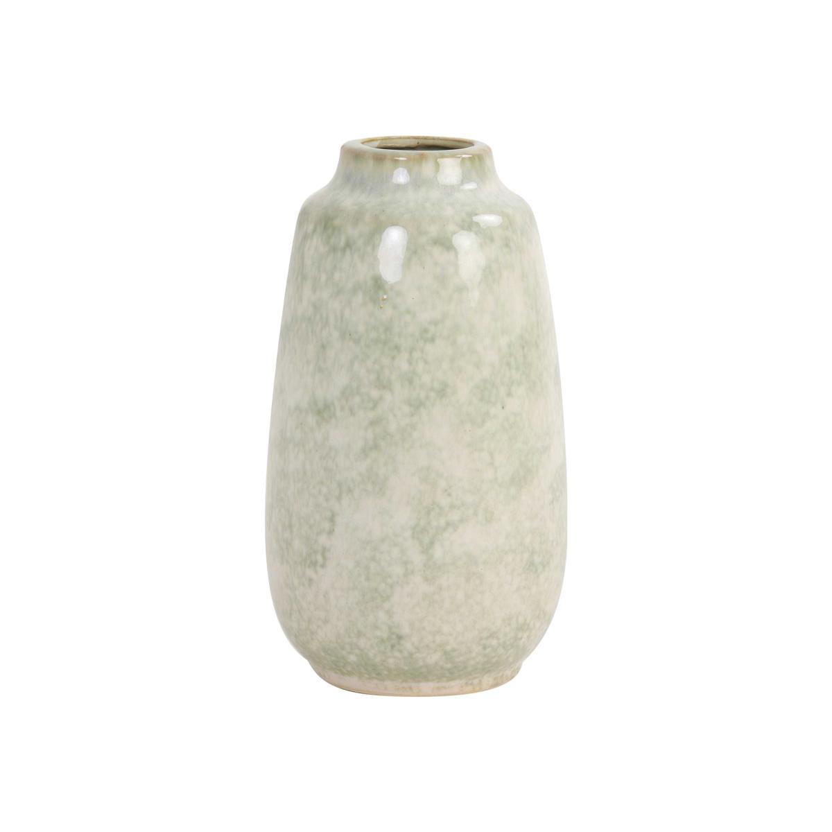 Glazed Ceramic Vase, Green and White – image 1