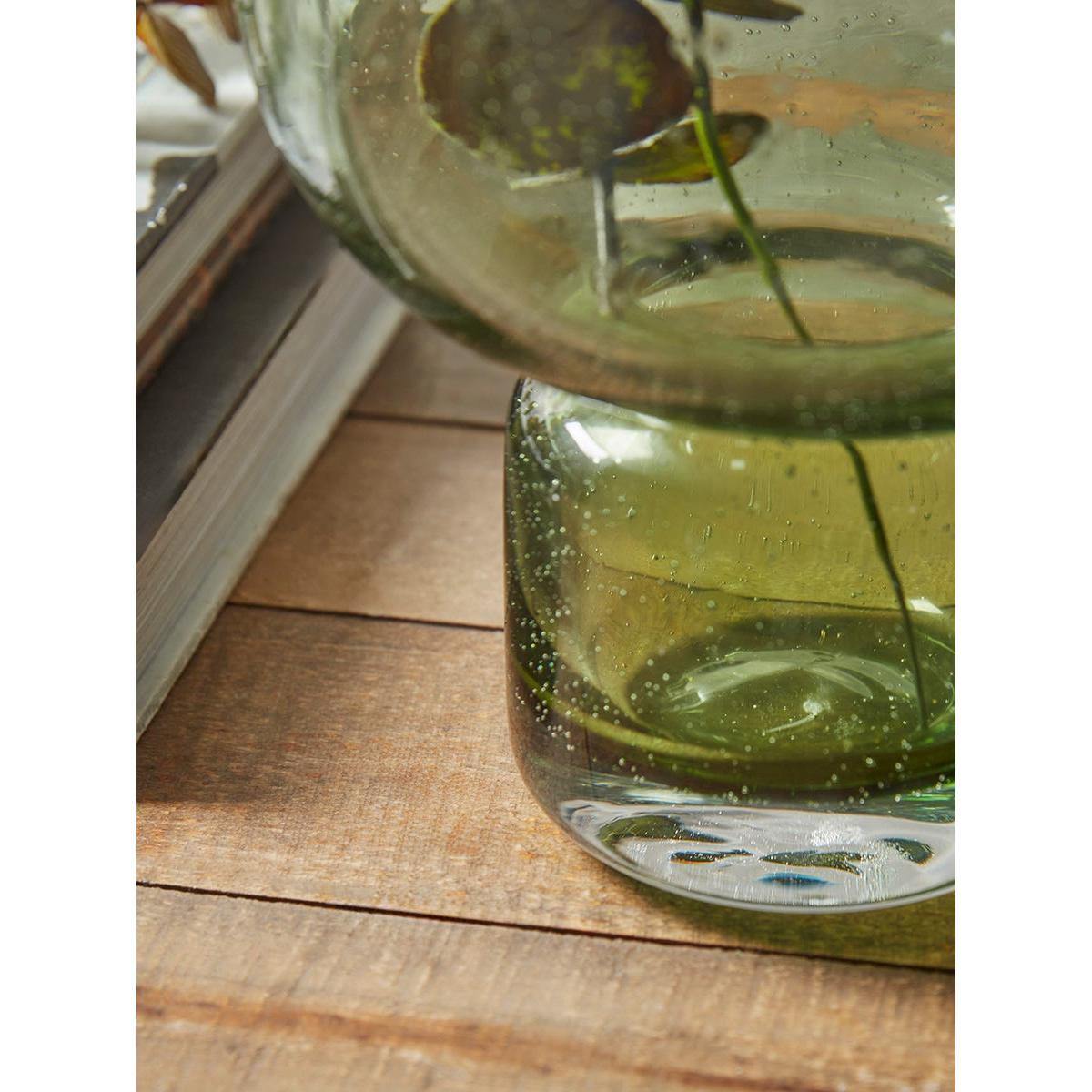 Rounded Olive Glass Vase – image 3