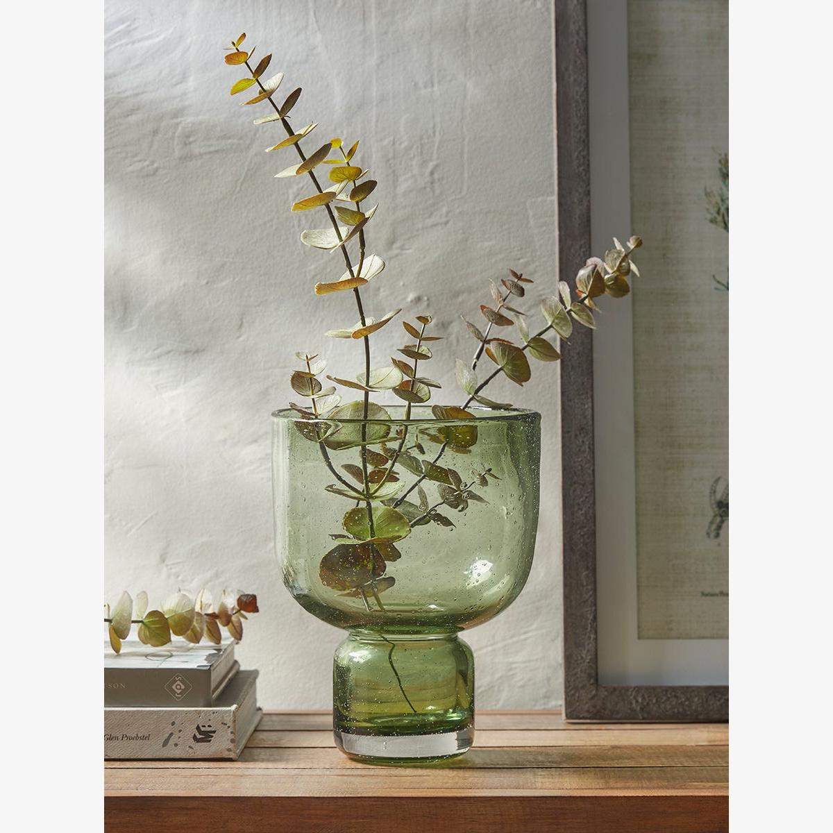 Rounded Olive Glass Vase – image 1