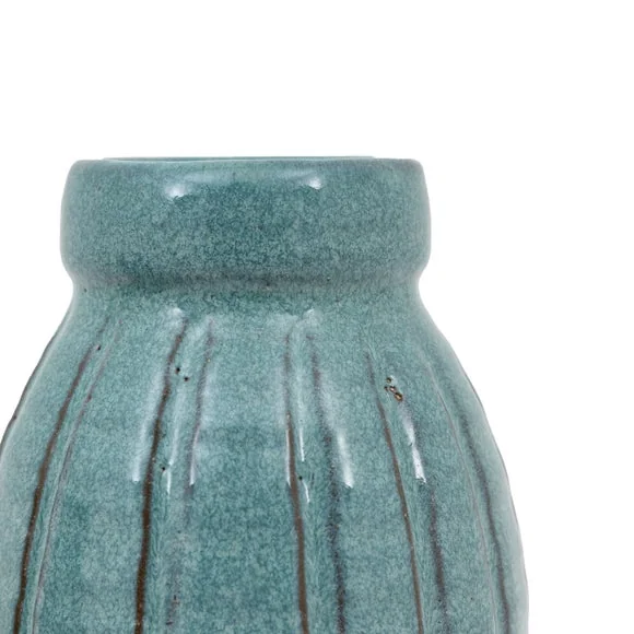 Cedar & Sage Set of 2 Southwold Ribbed Ceramic Teal Vase – image 2