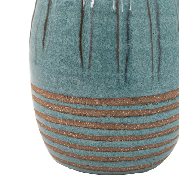 Cedar & Sage Set of 2 Southwold Ribbed Ceramic Teal Vase – image 3