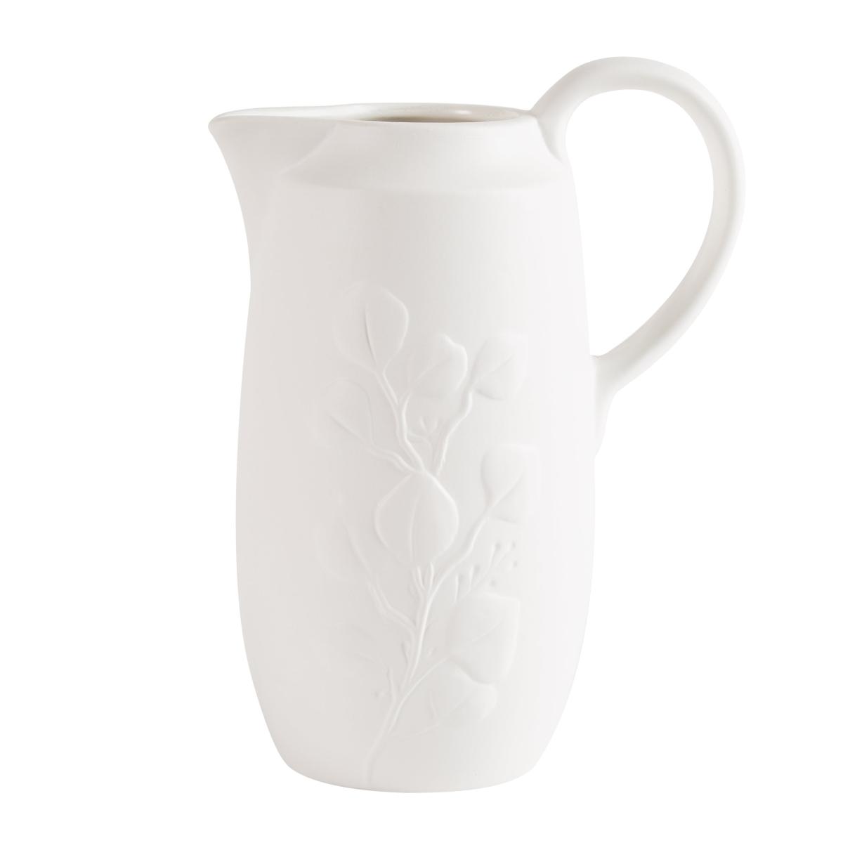 Eucalyptus Embossed Ceramic Jug White – image 3