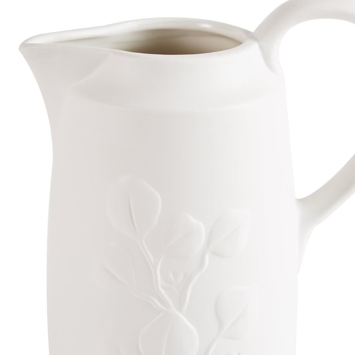 Eucalyptus Embossed Ceramic Jug White – image 4