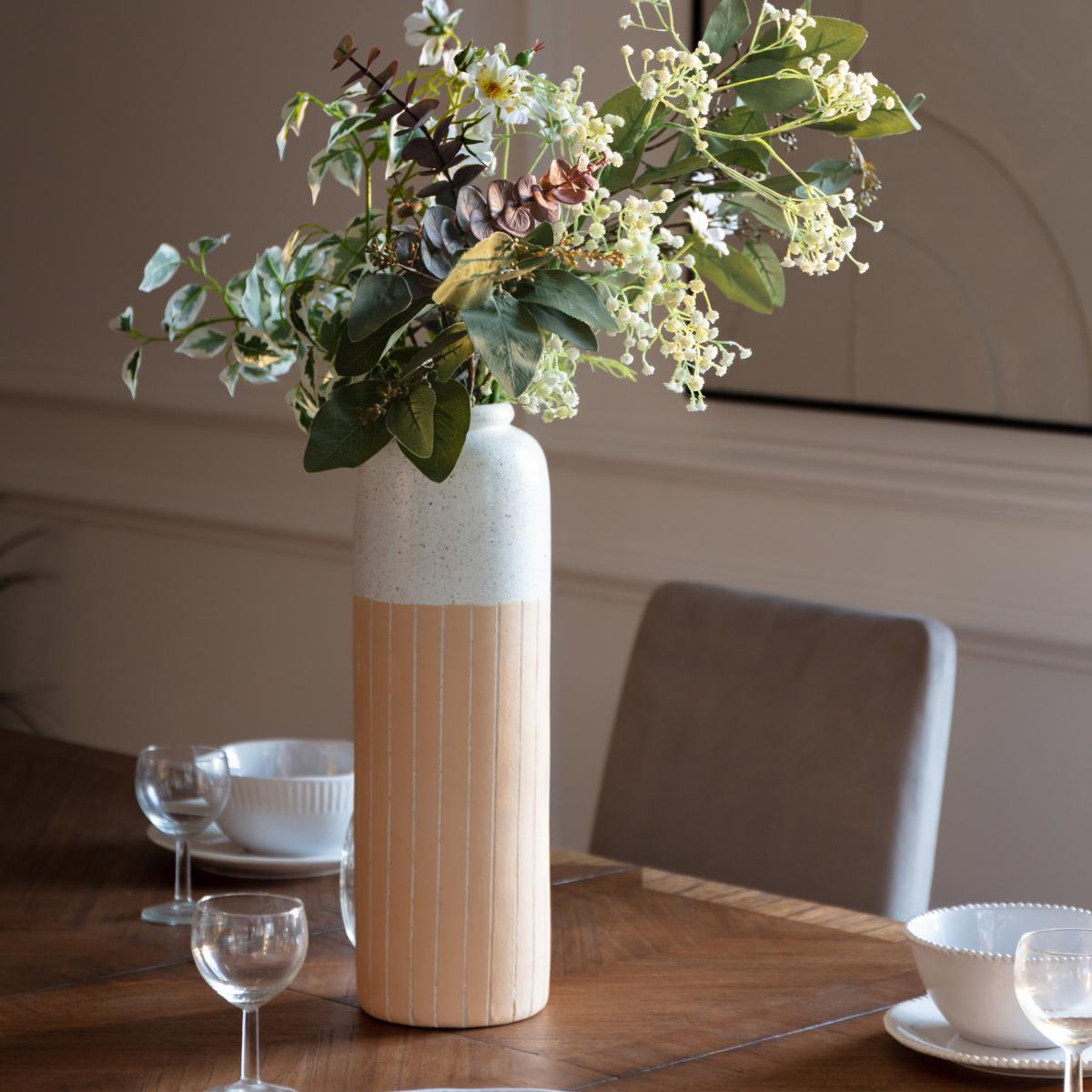 Ramsey Large Striped and Speckled Earthenware Vase White – image 1