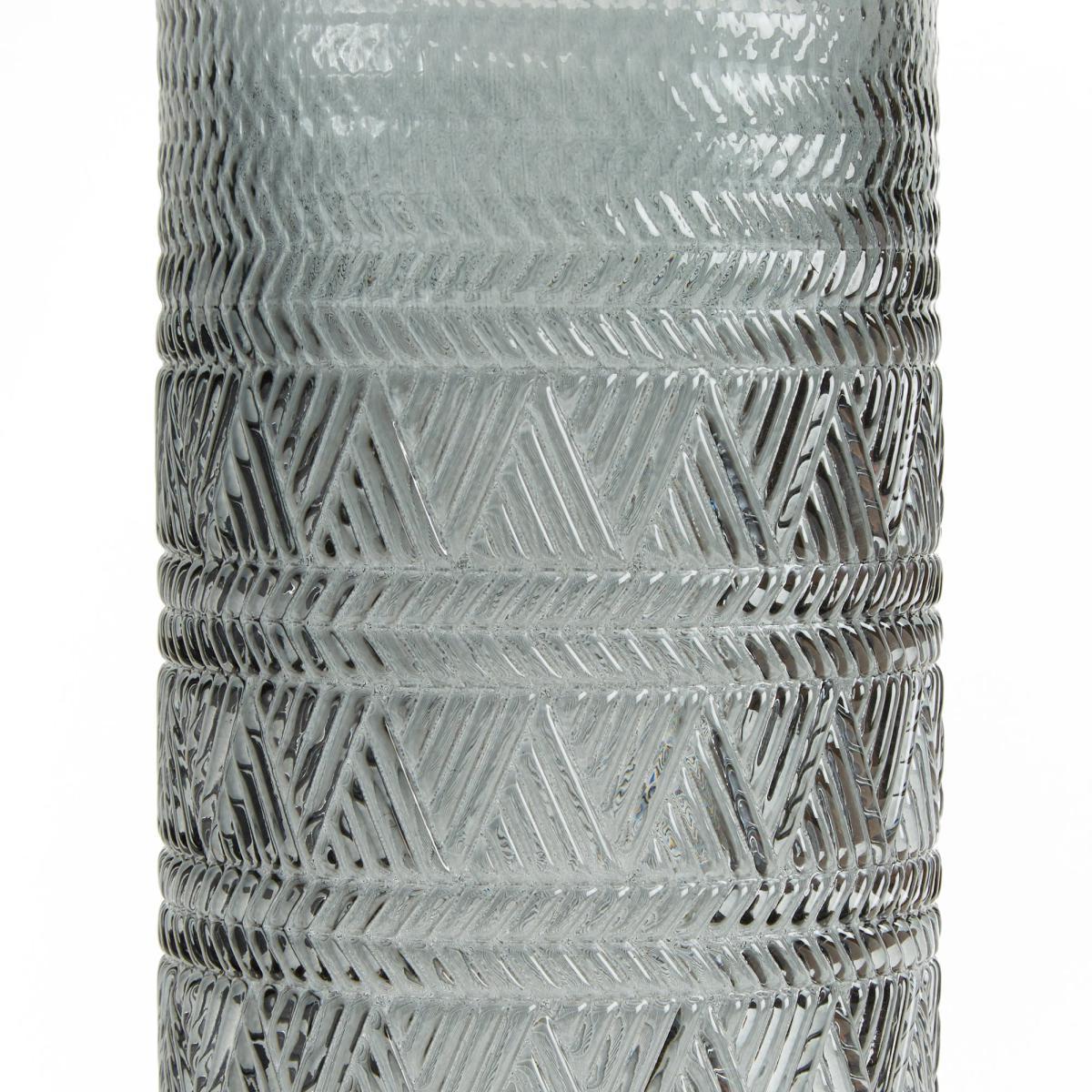 Geo Embossed Glass Cylinder Vase Grey – image 2