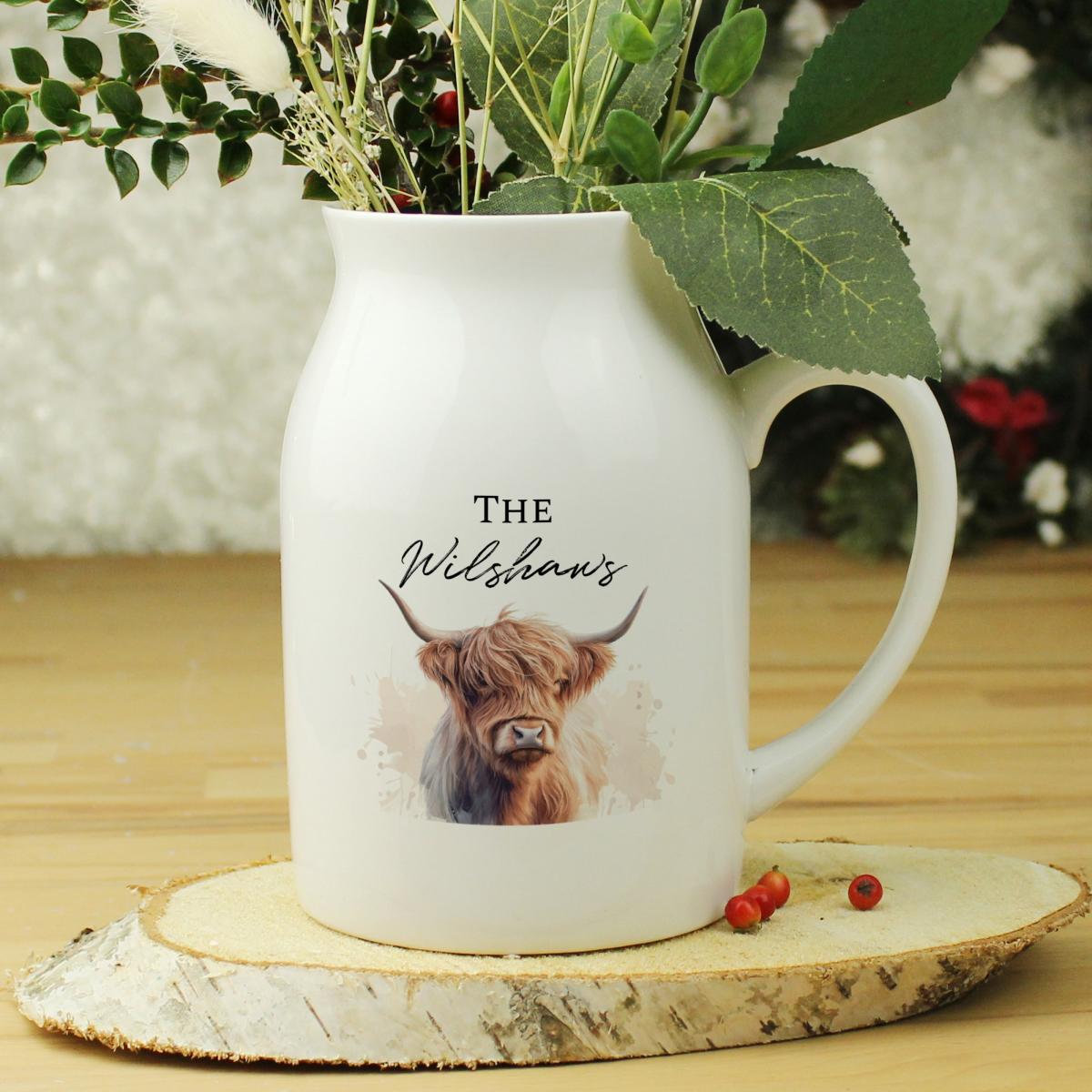 Personalised Highland Cow Flower Jug Vase – image 2