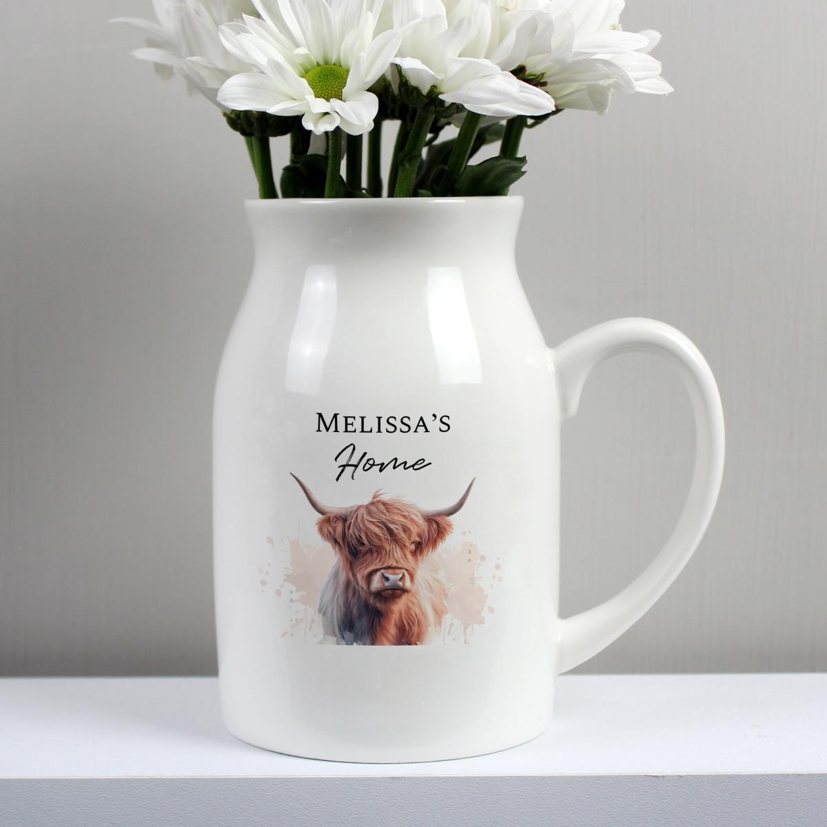 Personalised Highland Cow Flower Jug Vase – image 4